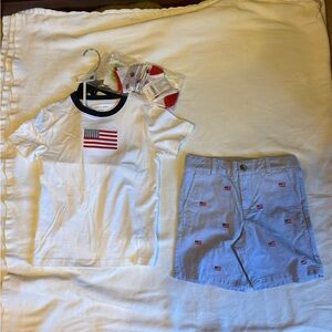 Janie and Jack White Tee and Light Blue Flag-Embroidered Shorts Set